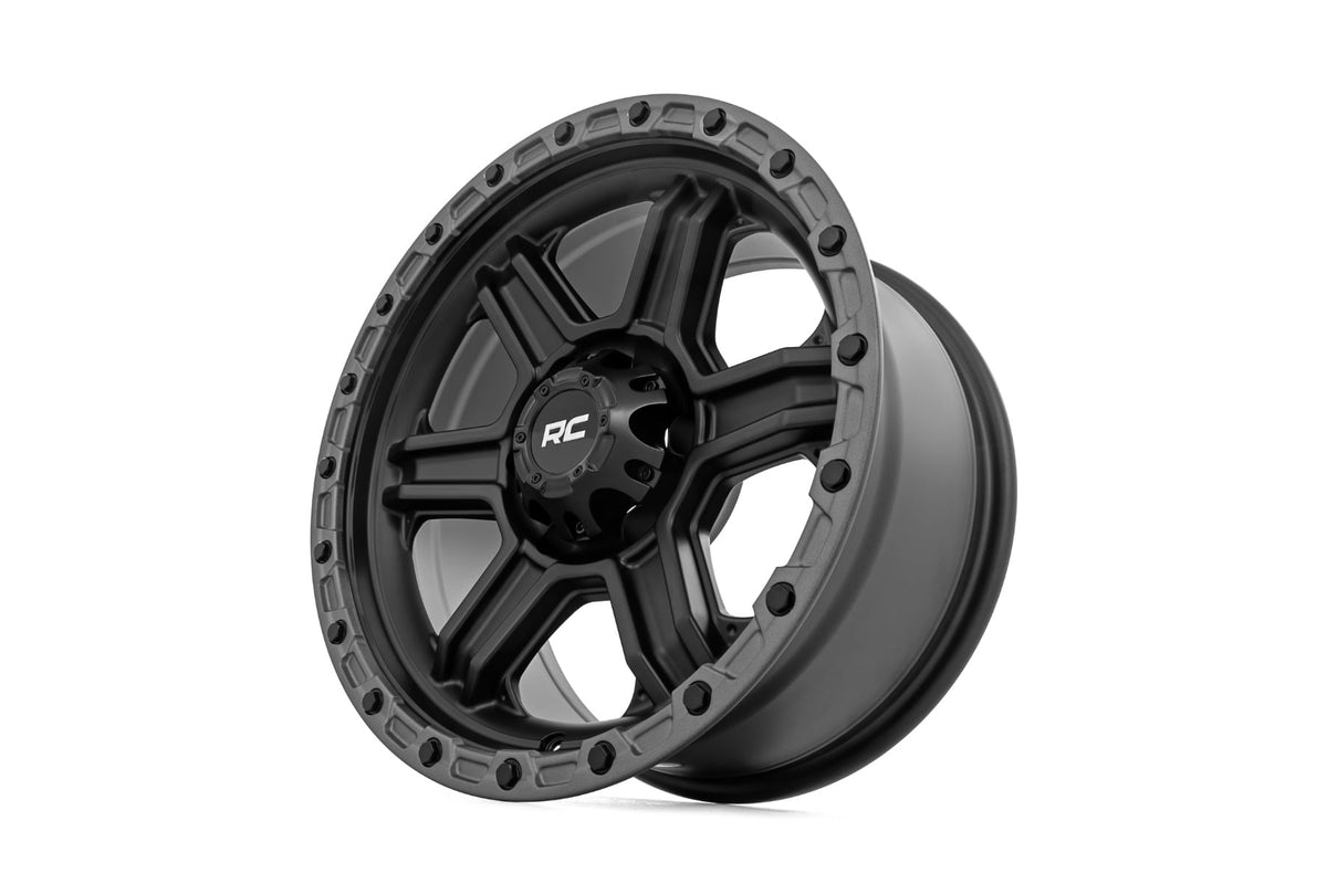 Rough Country 79 Series Wheel | One-Piece | Semi Gloss Black w/Gunmetal Ring | 17x8.5 | 6x5.5 | 0mm - RC Wheels (Image 4 of 6)