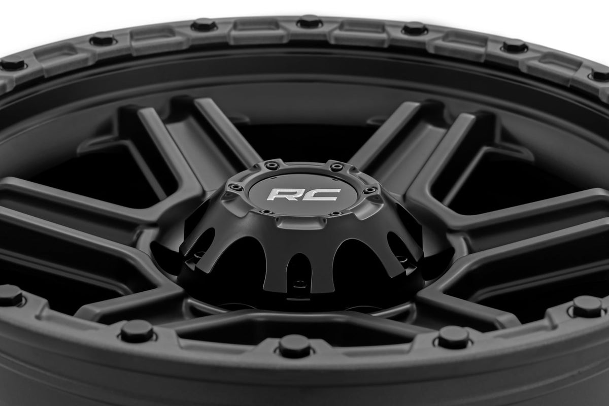 Rough Country 79 Series Wheel | One-Piece | Semi Gloss Black w/Gunmetal Ring | 17x8.5 | 6x5.5 | 0mm - RC Wheels (Image 6 of 6)