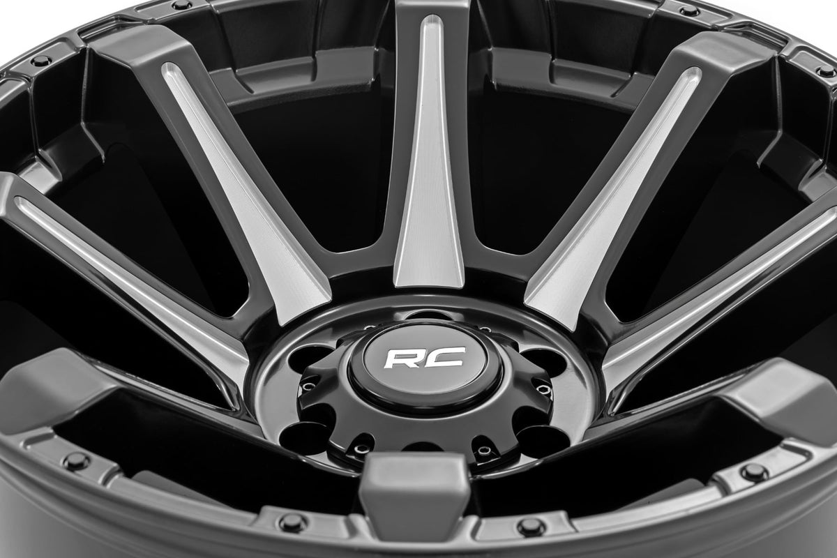 Rough Country 81 Series Wheel | One-Piece | Semi Gloss Black w/machined spokes | 20x9 | 5x150 | +18m - RC Wheels (Image 6 of 6)