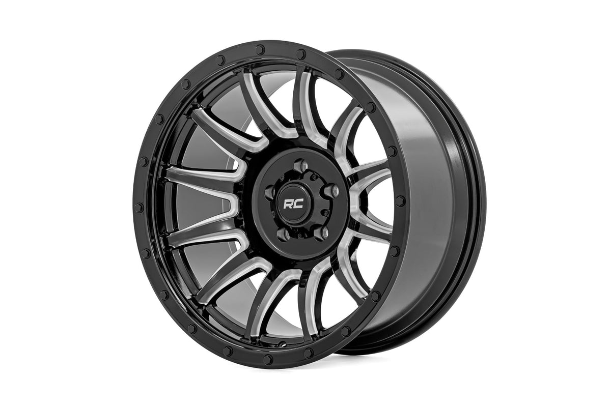 Rough Country 90 Series Wheel | One-Piece | Gloss Black w/machined spokes | 20x9 | 6x5.5 | -12mm - RC Wheels (Image 1 of 6)