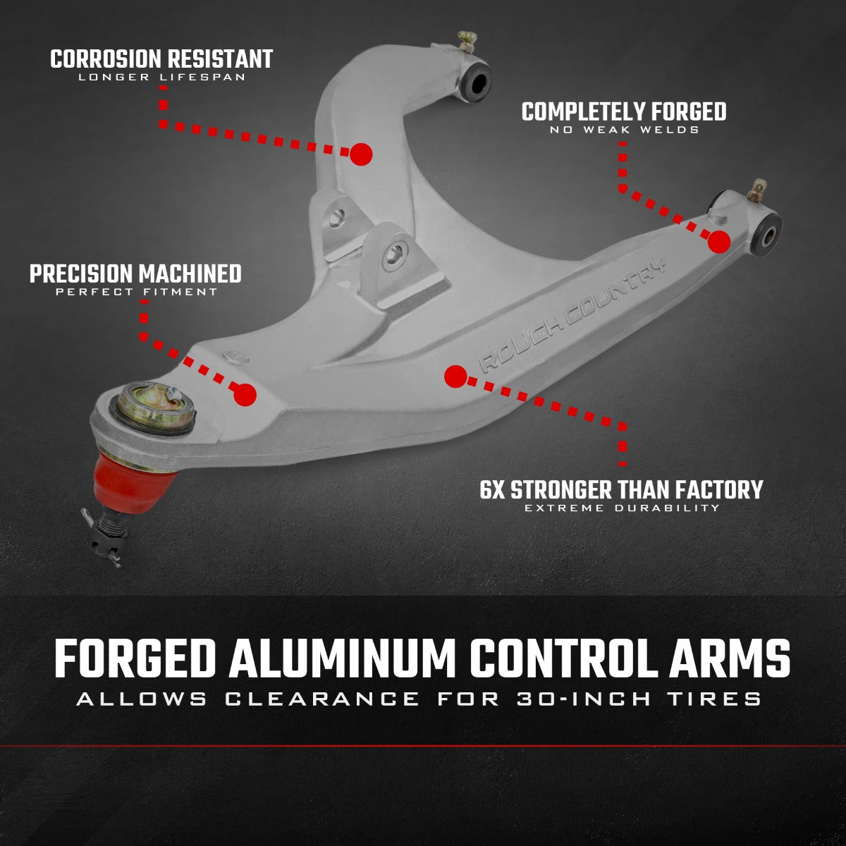 Black Forged Alum High Clearance 2" Fwd Offset Control Arms w/Ball Joints | Polaris Ranger 1000XP - Susp Lift Kits UTV (Image 5 of 6)
