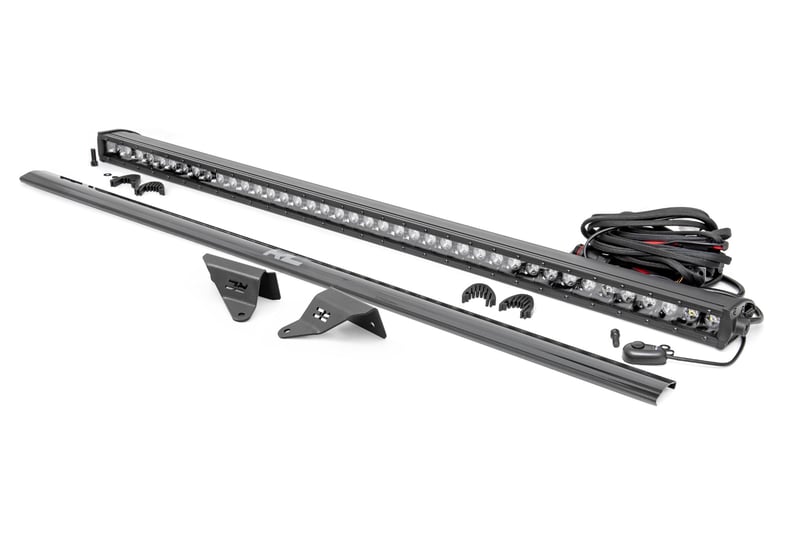 RC LED Light Kit | Upper Windshield | 40" Black Single Row | Ford Bronco (21-26) (manufacturer page)