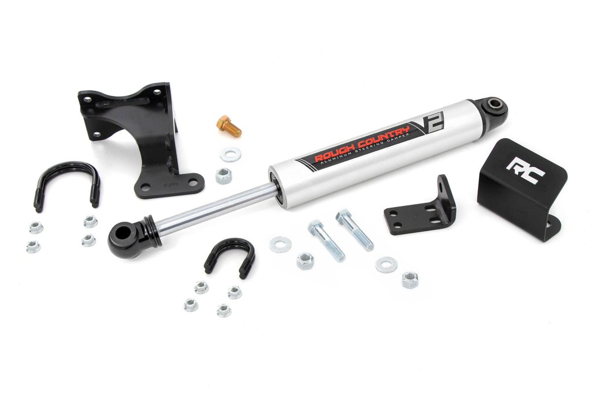 Rough Country 8731970 V2 Steering Stabilizer | Axle Bracket | 2-8 Inch Lift | Jeep Wrangler JK/Wrangler Unlimited (07-18) - Image 1