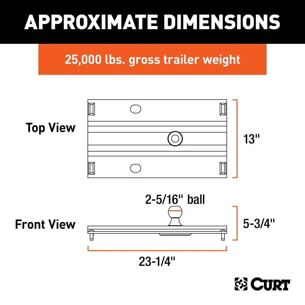 CURT 16055 Bent Plate 5th Wheel Rail Gooseneck Hitch with 2-5/16" Ball, 25K (3" Offset) - View 2