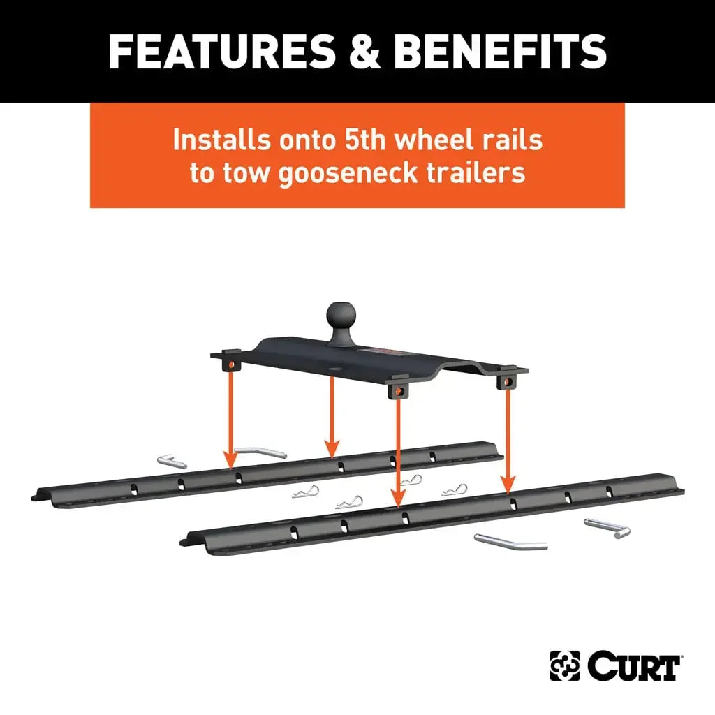 CURT 16055 Bent Plate 5th Wheel Rail Gooseneck Hitch with 2-5/16" Ball, 25K (3" Offset) - View 4