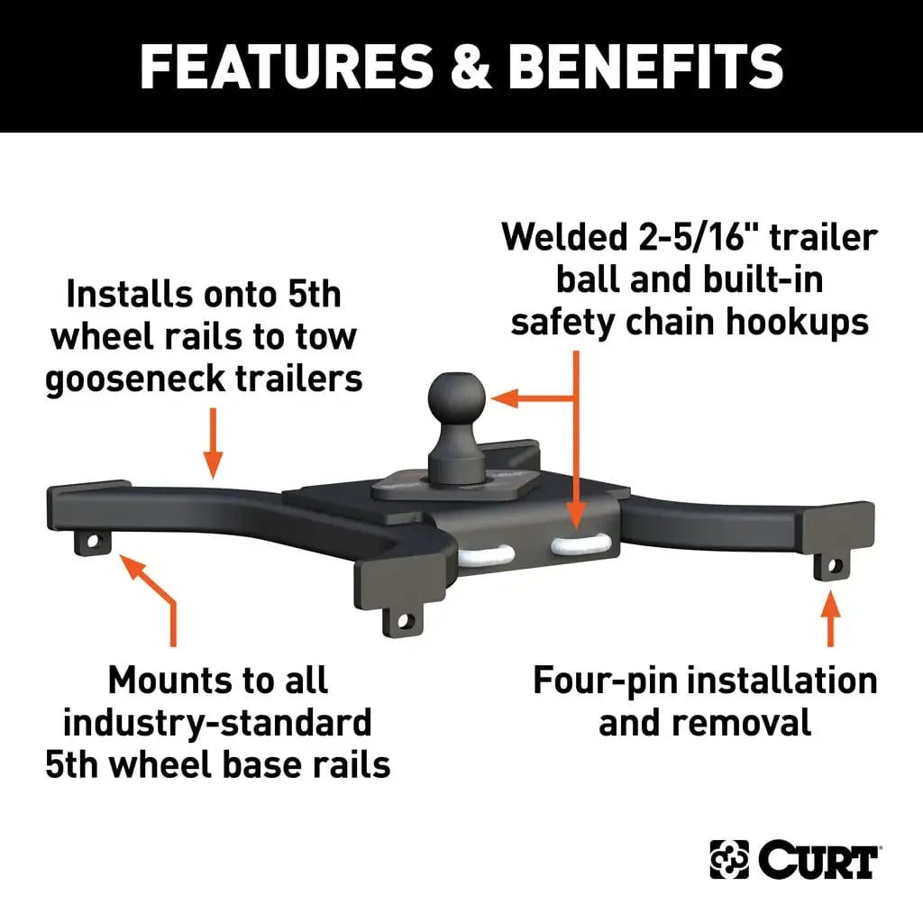 CURT 16085 Spyder 5th Wheel Rail Gooseneck Hitch with 2-5/16" Ball, 25K - View 3