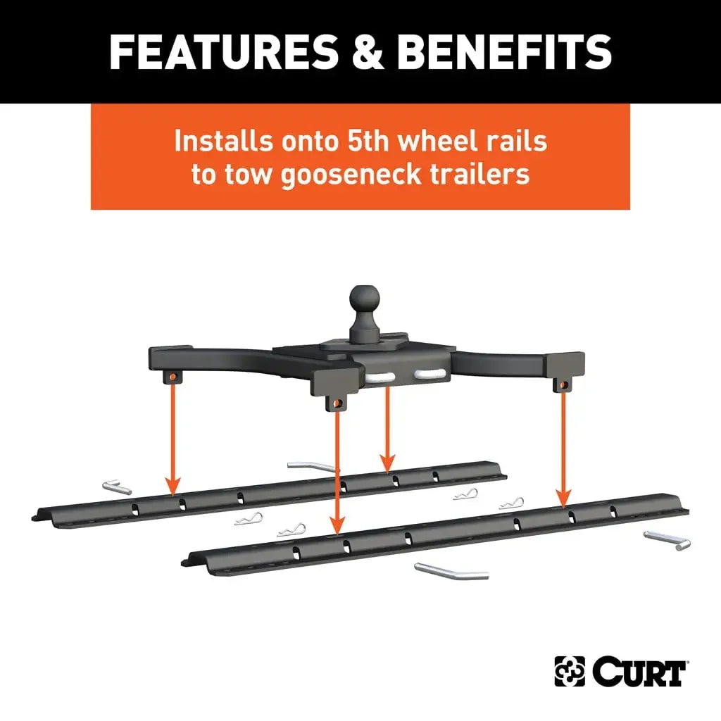 CURT 16085 Spyder 5th Wheel Rail Gooseneck Hitch with 2-5/16" Ball, 25K - View 4