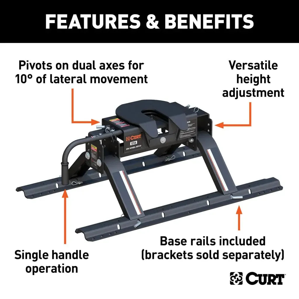 CURT 16116 E16 5th Wheel Hitch with Rails - View 3