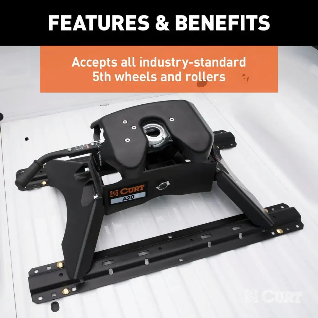CURT 16150 Universal 5th Wheel Base Rails, 25K (4-Bolt Mount, Gloss Black) - View 4