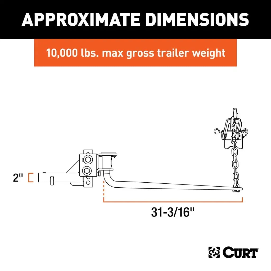 CURT 17052 Round Bar Weight Distribution Hitch with Integrated Lubrication (8-10K) - View 2