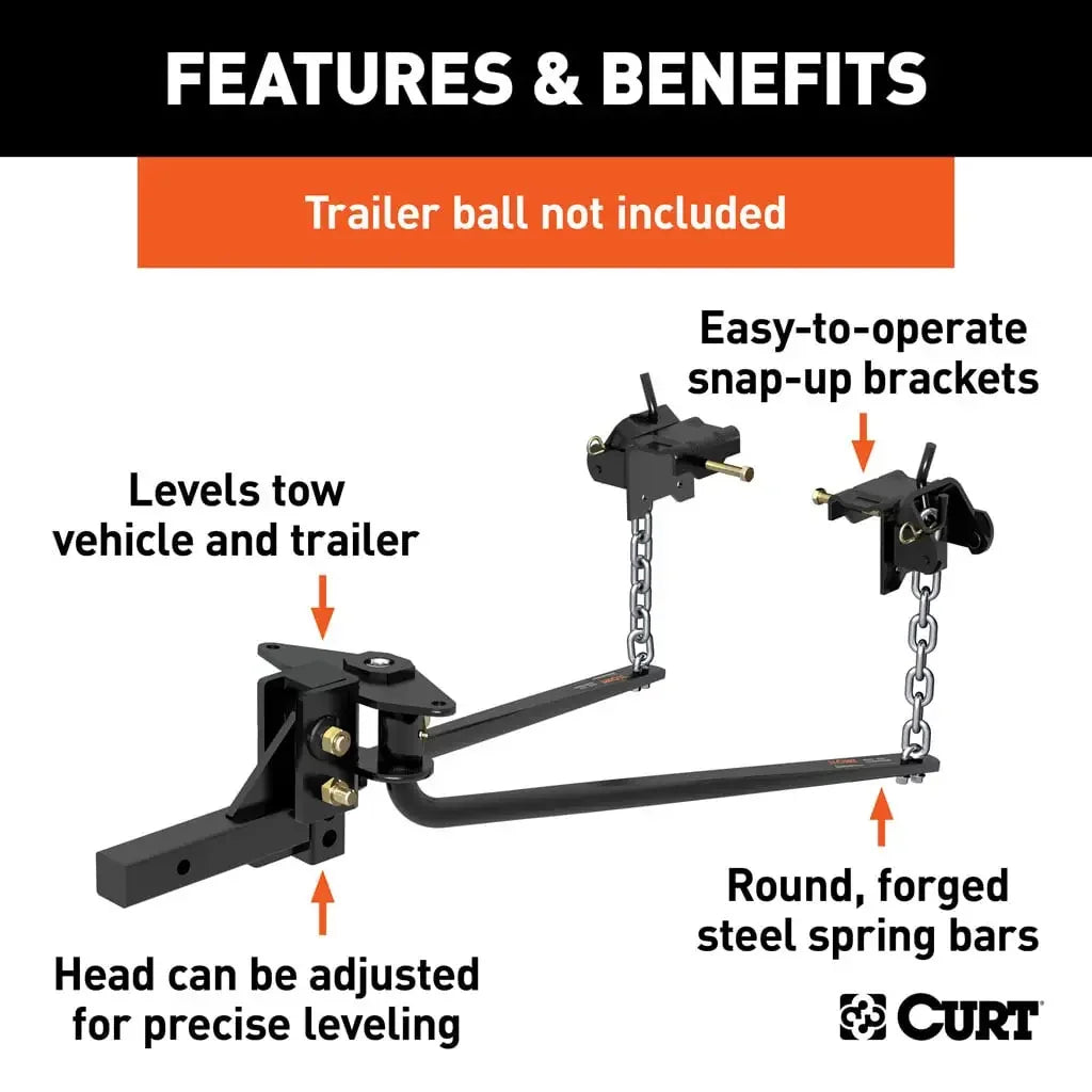 CURT 17052 Round Bar Weight Distribution Hitch with Integrated Lubrication (8-10K) - View 3