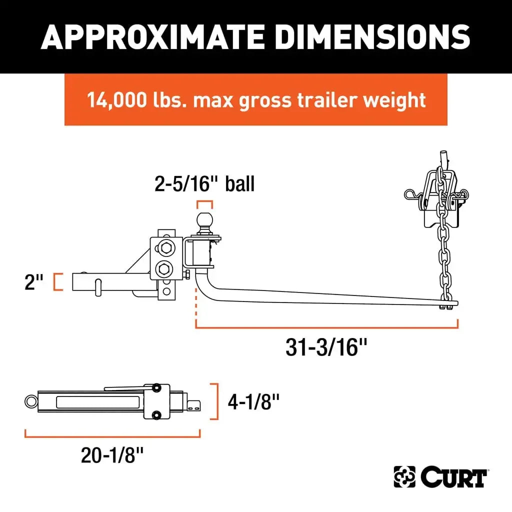 CURT 17063 Round Bar Weight Distribution Hitch with Lubrication, Sway Control (10-14K) - View 2