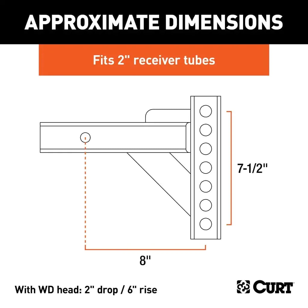 CURT 17100 Weight Distribution Shank (2" Shank, 2" Drop, 6" Rise) - View 2