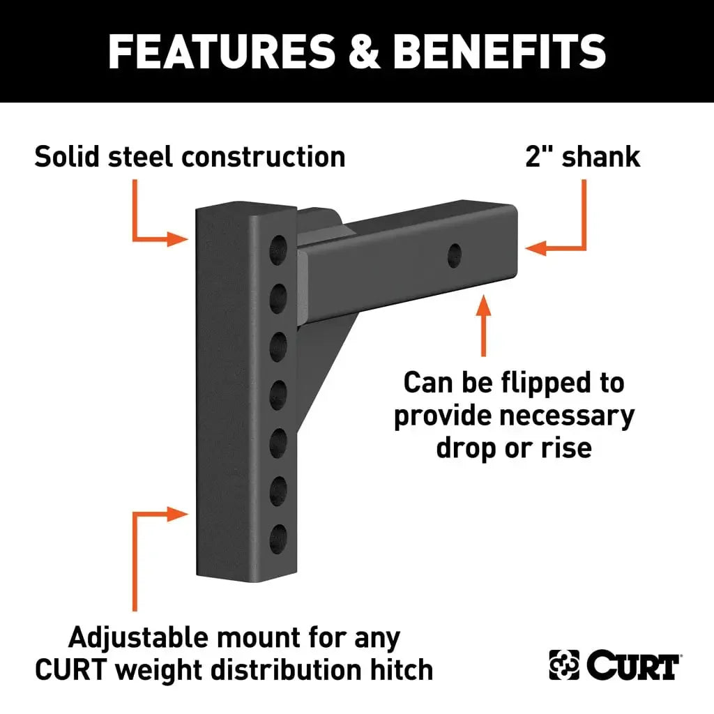 CURT 17100 Weight Distribution Shank (2" Shank, 2" Drop, 6" Rise) - View 3