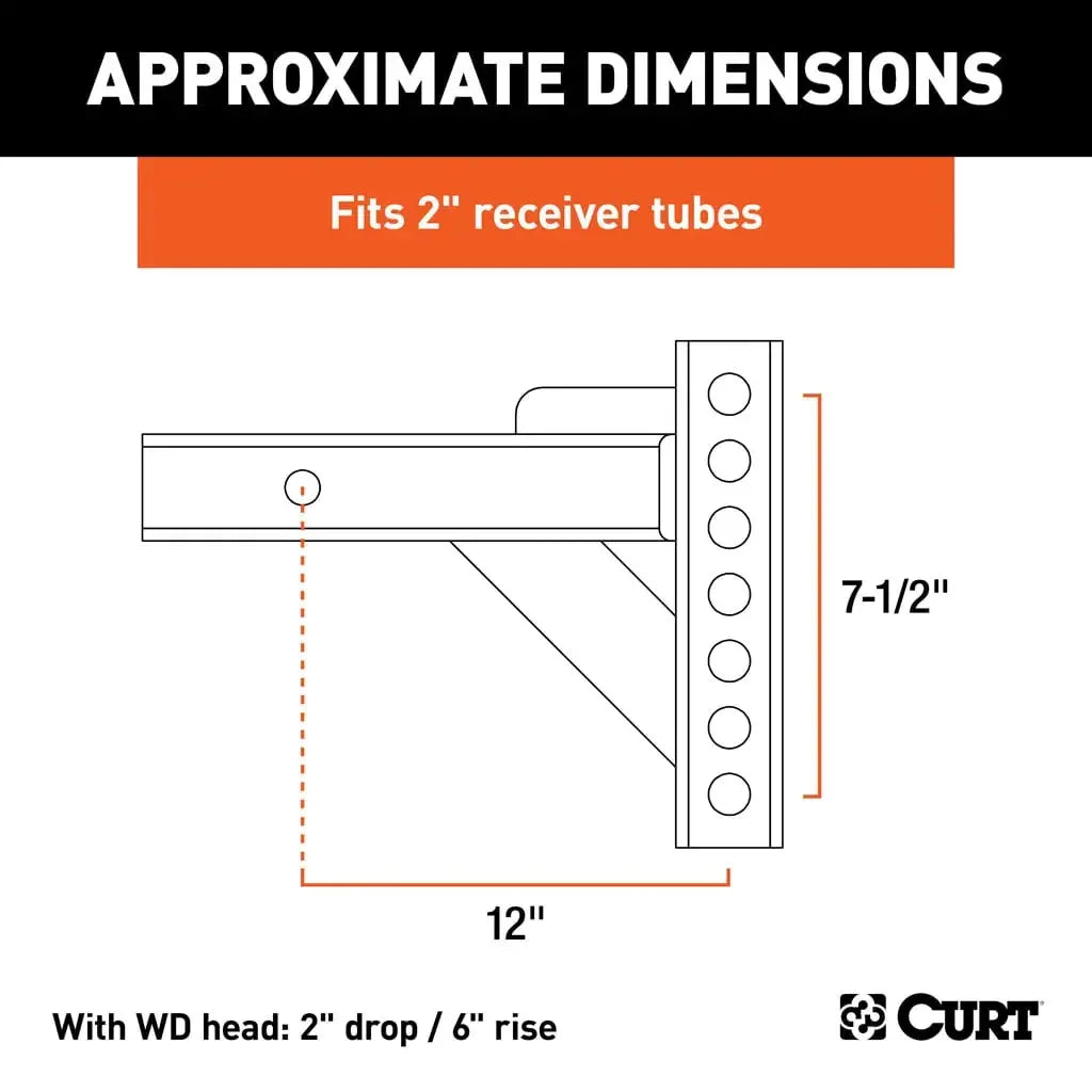 CURT 17102 Weight Distribution Shank (2" Shank, 2" Drop, 6" Rise) - View 2