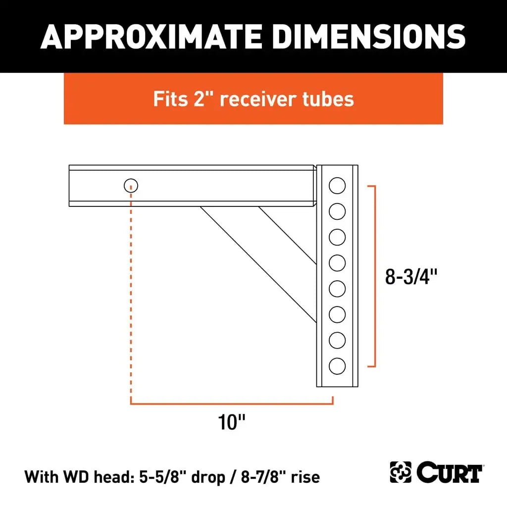 CURT 17120 Weight Distribution Shank (2" Shank, 5-5/8" Drop, 8-7/8" Rise) - View 2