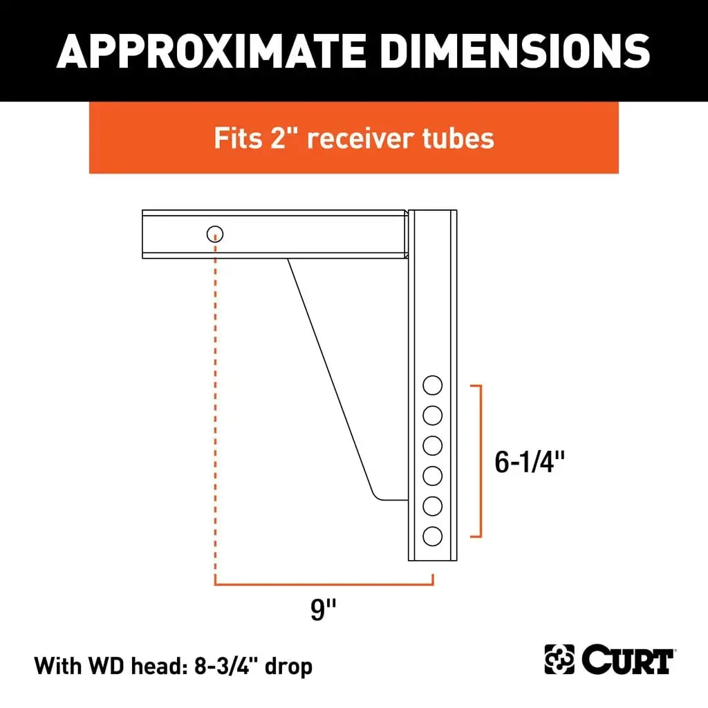 CURT 17124 Weight Distribution Shank (2" Shank, 8-3/4" Drop) - View 2