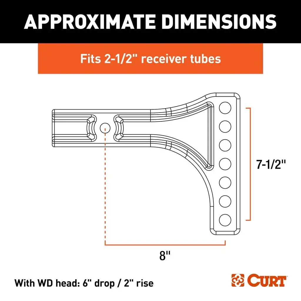 CURT 17131 Weight Distribution Shank (2-1/2" Shank, 2" Drop, 6" Rise) - View 2