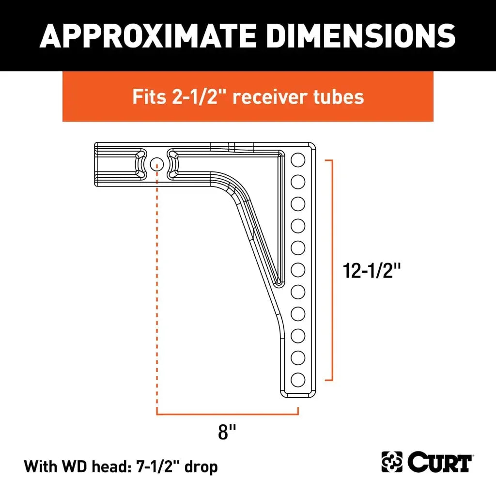 CURT 17132 Weight Distribution Shank (2-1/2" Shank, 8" Drop) - View 2