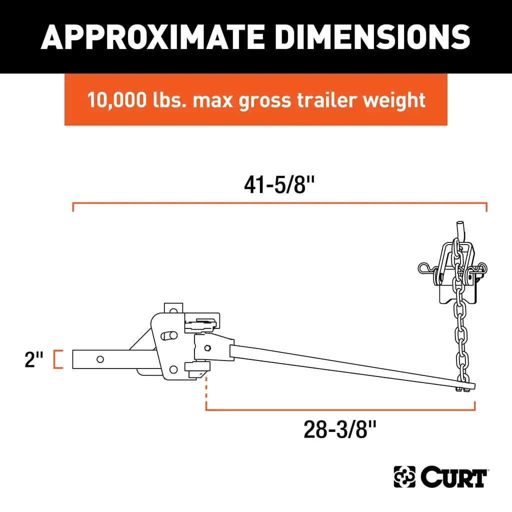 CURT 17332 Short Trunnion Bar Weight Distribution Hitch (8K - 10K lbs., 28-3/8" Bars) - View 2