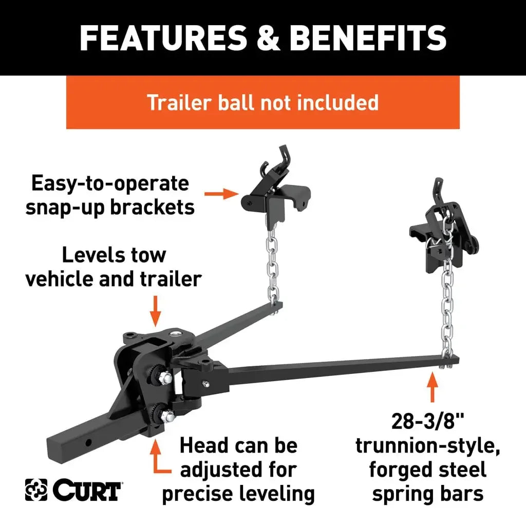 CURT 17333 Short Trunnion Bar Weight Distribution Hitch (10K - 15K lbs., 28-3/8" Bars) - View 3