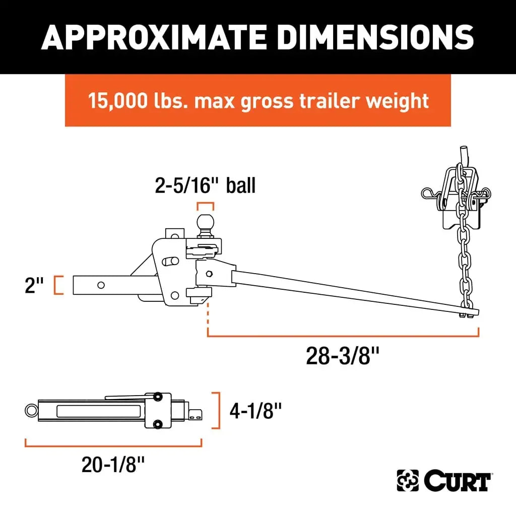 CURT 17422 Short Trunnion Bar Weight Distribution Hitch with Sway Control (10-15K, 28-3/8") - View 2