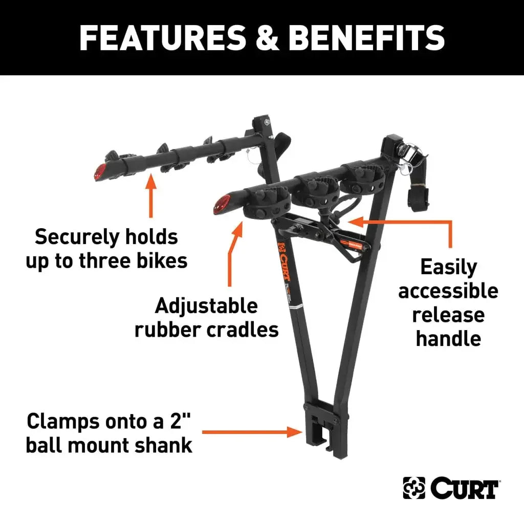 CURT 18013 Clamp-On Bike Rack (3 Bikes, Fits Over 2" Shank) - View 3