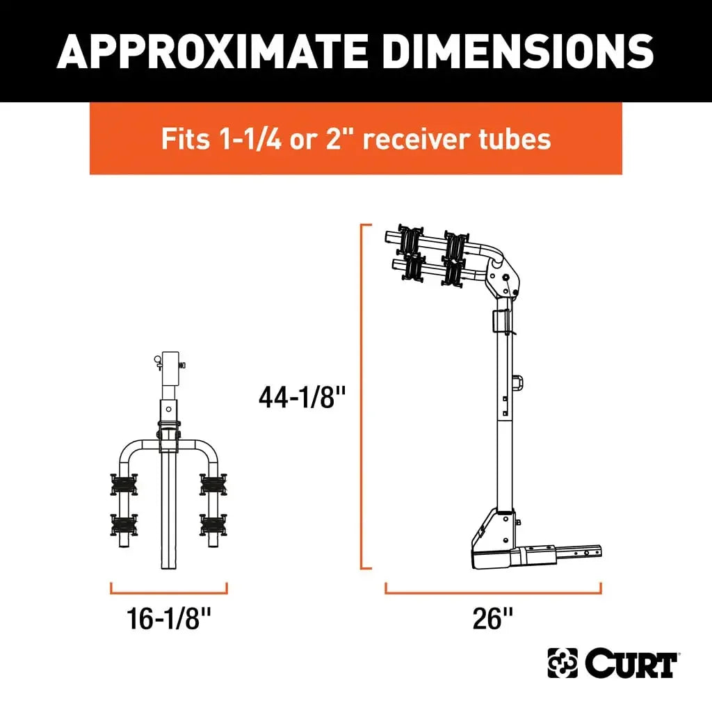 CURT 18021 Hitch-Mounted Bike Rack (2 Bikes, 1-1/4" or 2" Shank) - View 2
