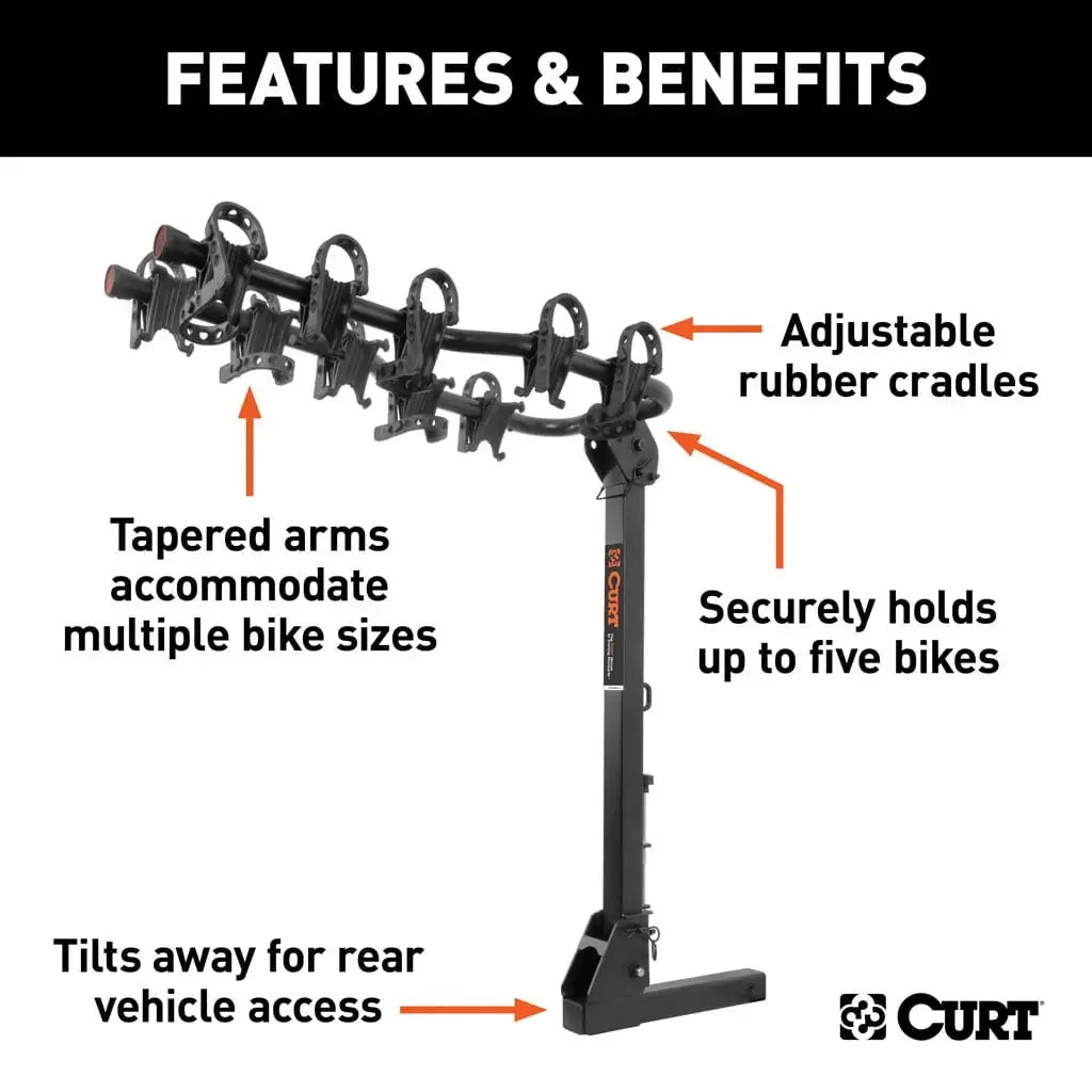CURT 18065 Premium Hitch-Mounted Bike Rack (5 Bikes, 2" Shank) - View 3
