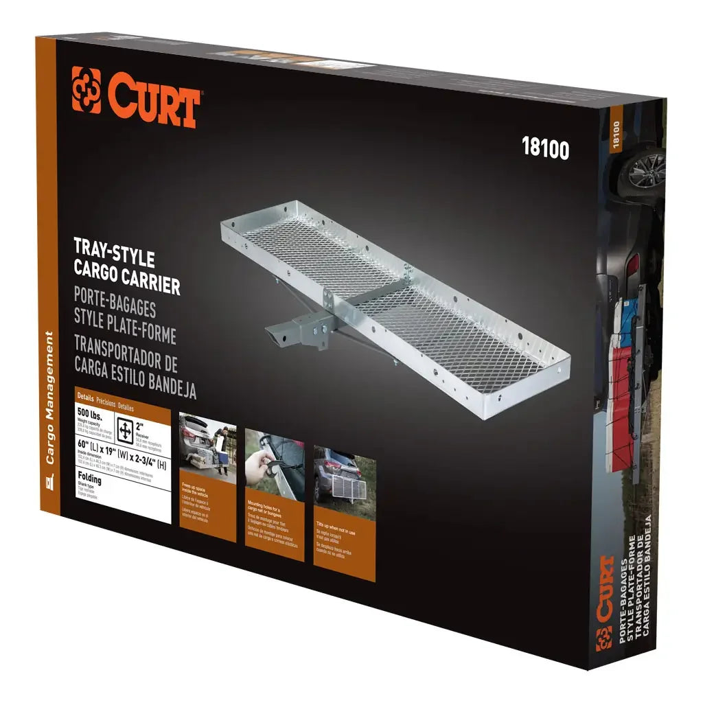 CURT 18100 60" x 20" Aluminum Tray Cargo Carrier (Folding 2" Shank, 500 lbs.) - View 10