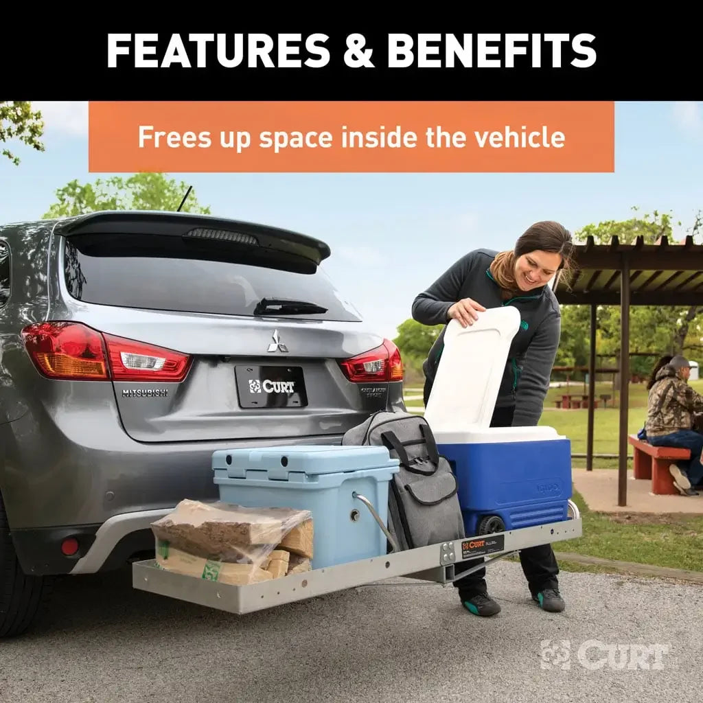 CURT 18100 60" x 20" Aluminum Tray Cargo Carrier (Folding 2" Shank, 500 lbs.) - View 4