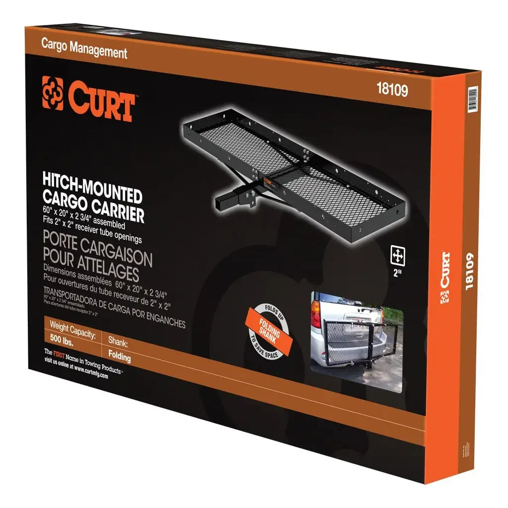 CURT 18109 60" x 20" Black Steel Tray Cargo Carrier (Folding 2" Shank, 500 lbs.) - View 10