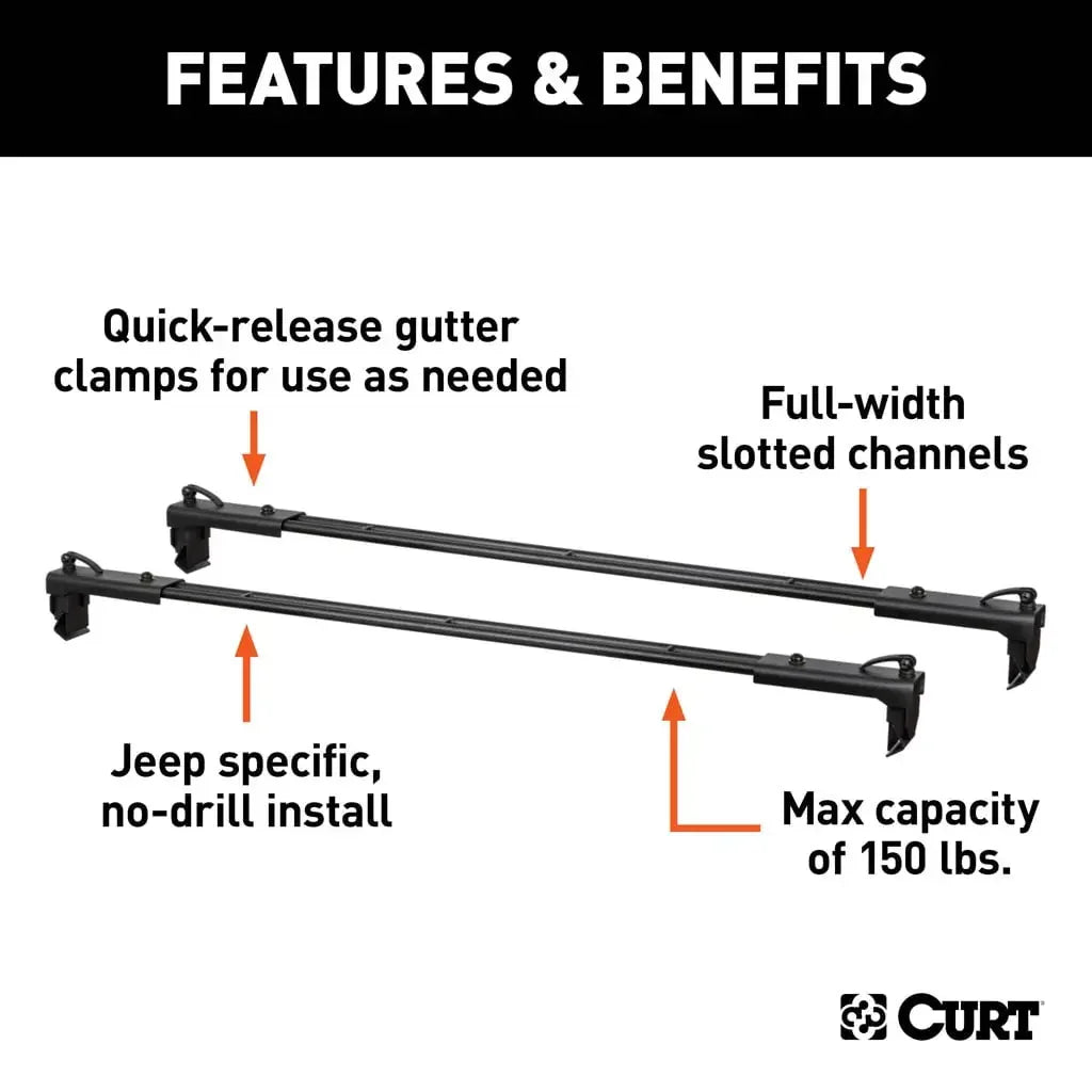 CURT 18122 Jeep Roof Rack Crossbars for Wrangler JL, Gladiator (2-Pack) - View 3