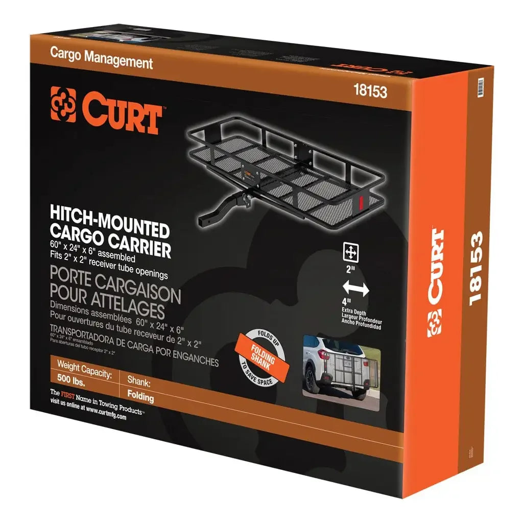 CURT 18153 60" x 24" Black Steel Basket Cargo Carrier (Folding 2" Shank, 500 lbs.) - View 12