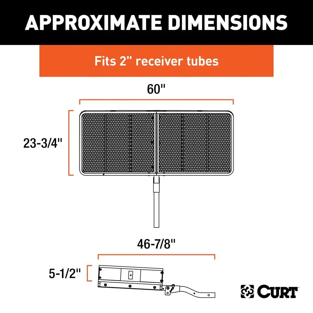 CURT 18153 60" x 24" Black Steel Basket Cargo Carrier (Folding 2" Shank, 500 lbs.) - View 2