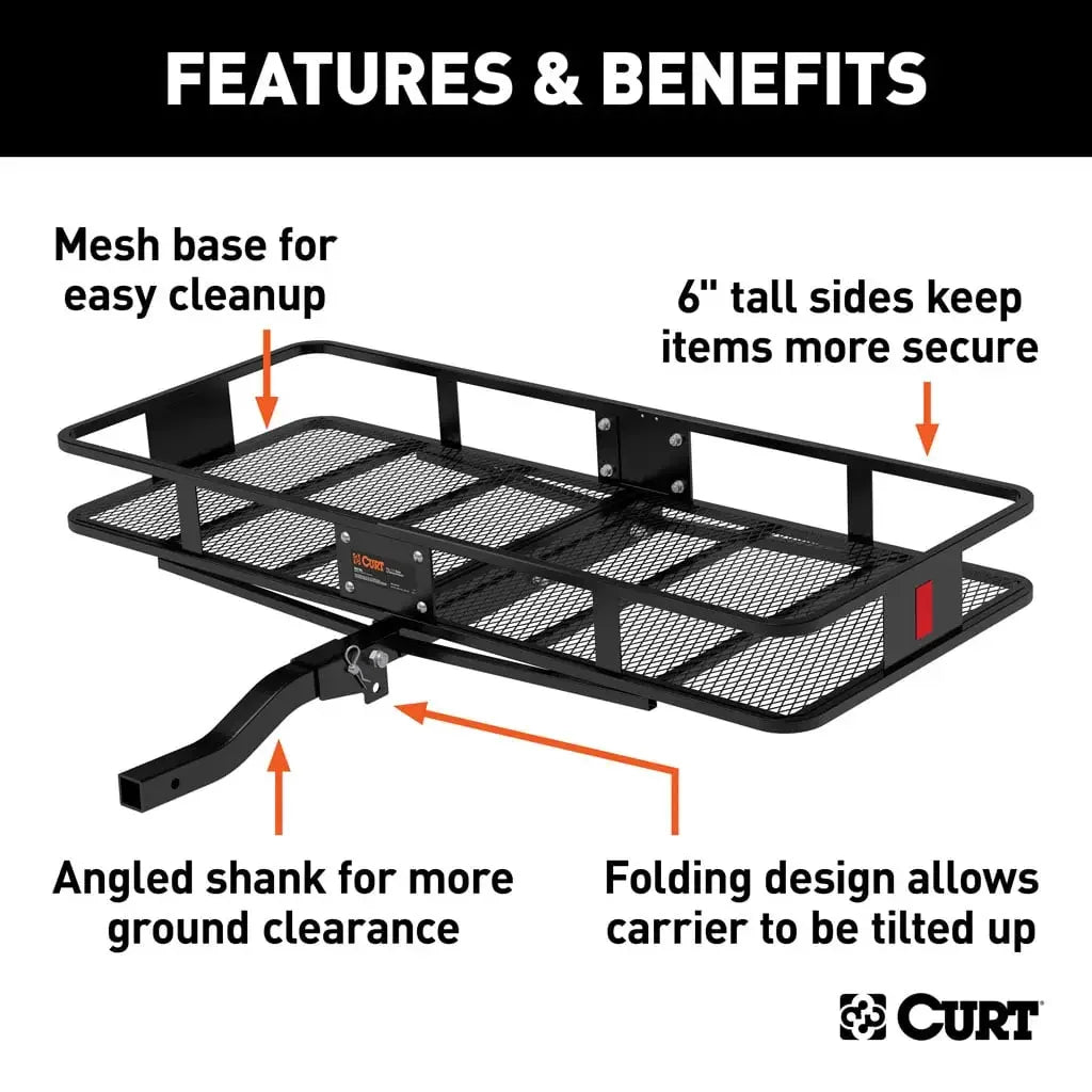 CURT 18153 60" x 24" Black Steel Basket Cargo Carrier (Folding 2" Shank, 500 lbs.) - View 3