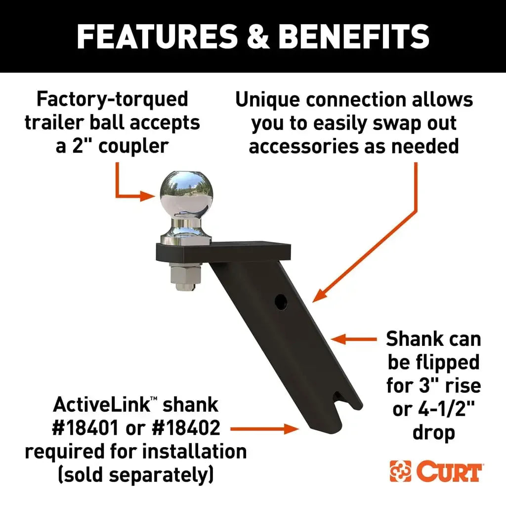 CURT 18416 ActiveLink Ball Mount, 2" Ball, 3,500 lbs. GTW - View 3