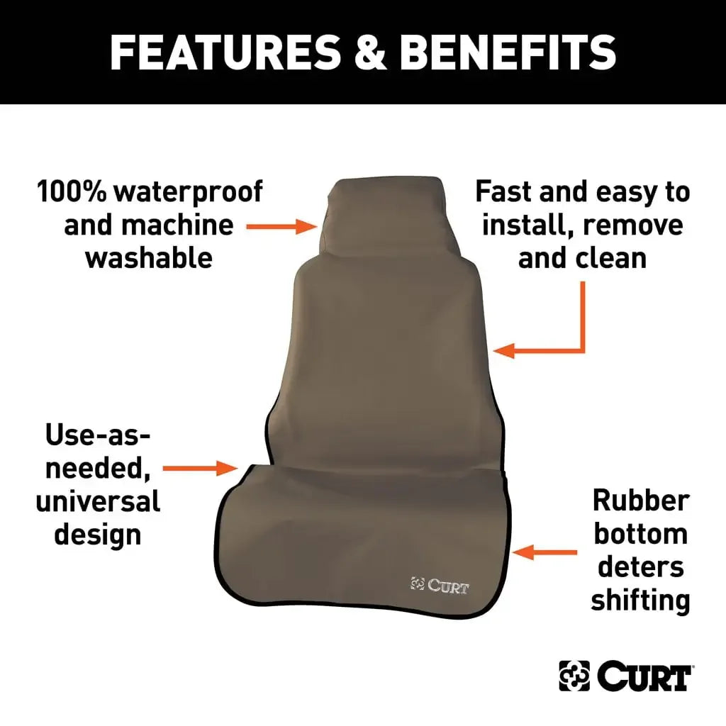 CURT 18502 Seat Defender 58" x 23" Removable Waterproof Brown Bucket Seat Cover - View 3
