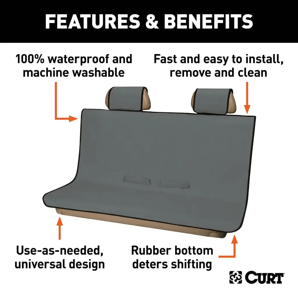 CURT 18510 Seat Defender 58" x 55" Removable Waterproof Grey Bench Seat Cover - View 3