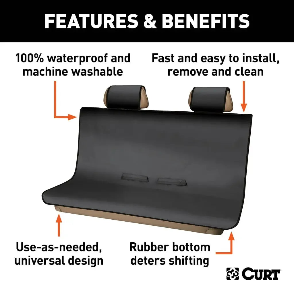 CURT 18511 Seat Defender 58" x 55" Removable Waterproof Black Bench Seat Cover - View 3