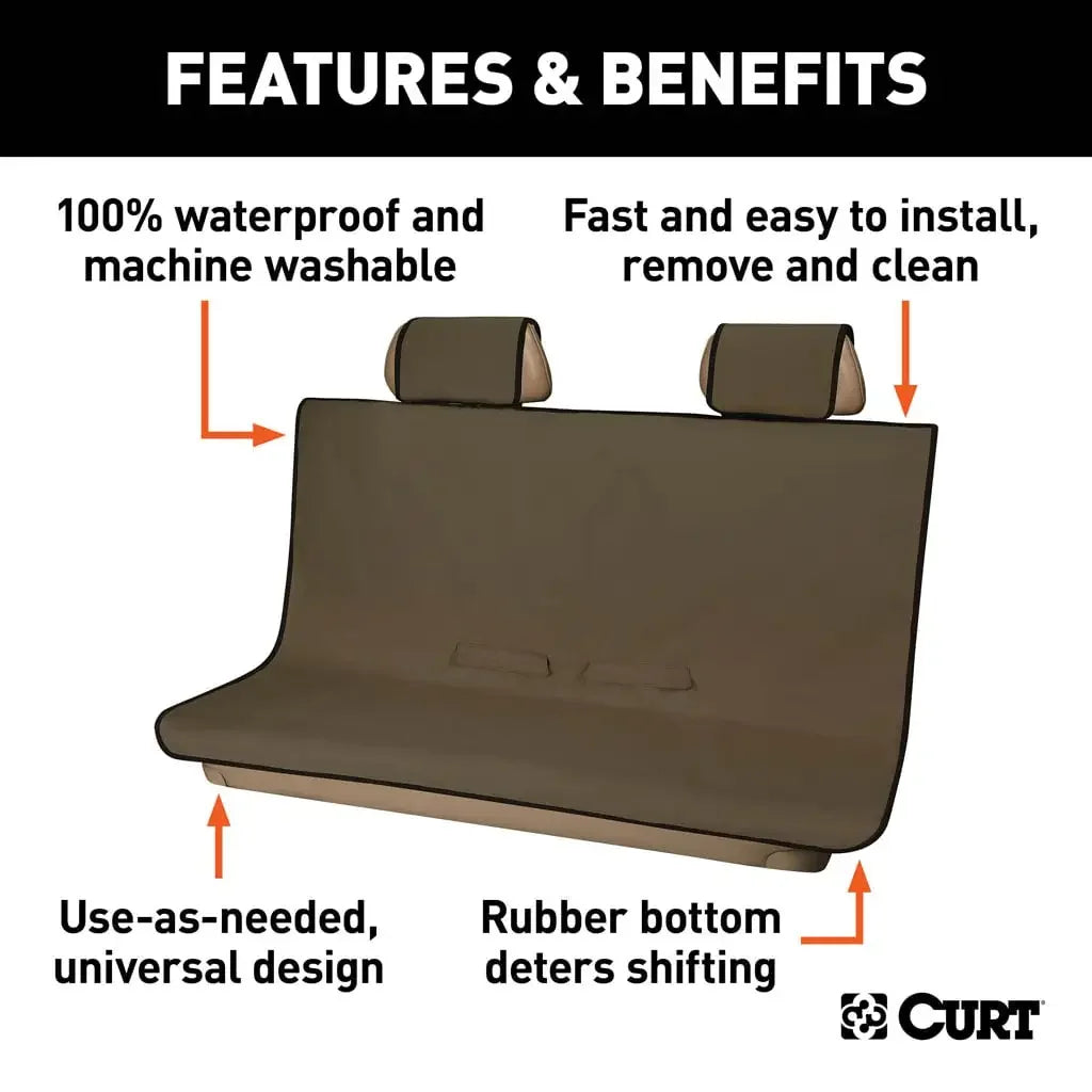 CURT 18512 Seat Defender 58" x 55" Removable Waterproof Brown Bench Seat Cover - View 3