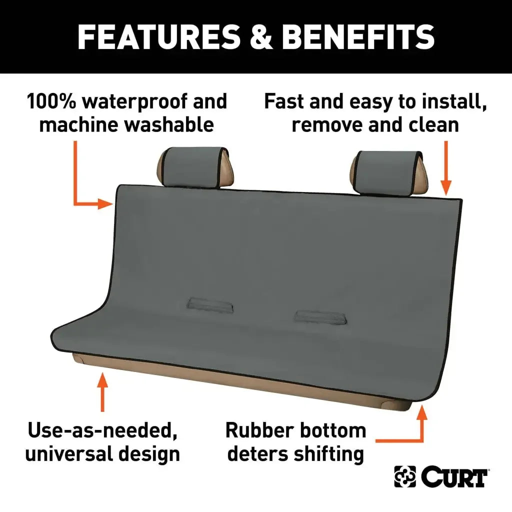 CURT 18520 Seat Defender 58" x 63" Removable Waterproof Grey XL Bench Truck Seat Cover - View 3