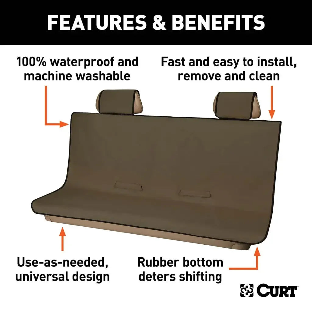 CURT 18522 Seat Defender 58" x 63" Removable Waterproof Brown XL Bench Truck Seat Cover - View 3