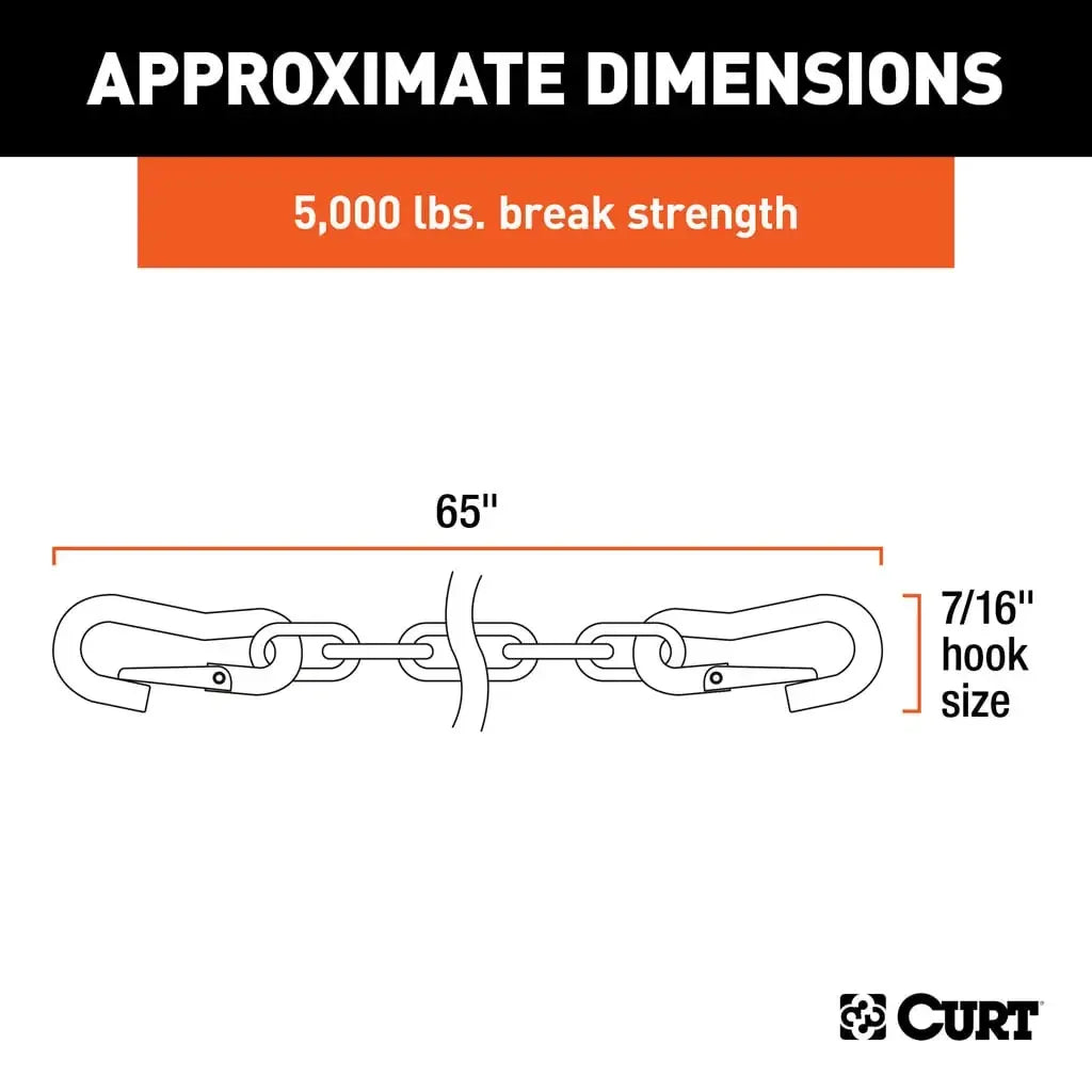 CURT 19749 65" Safety Chains with 2 Snap Hooks Each (5,000 lbs, Vinyl-Coated, 2-Pack) - View 2