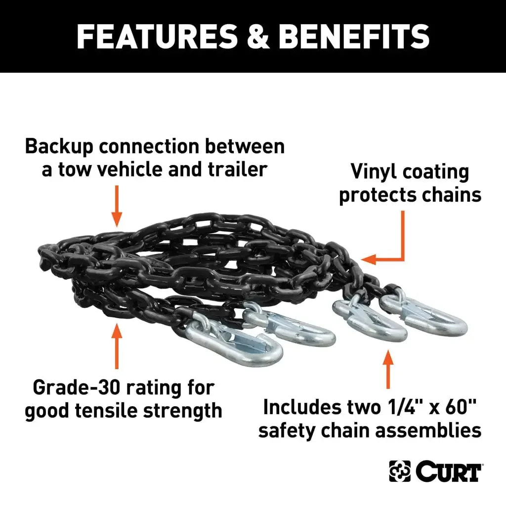 CURT 19749 65" Safety Chains with 2 Snap Hooks Each (5,000 lbs, Vinyl-Coated, 2-Pack) - View 3