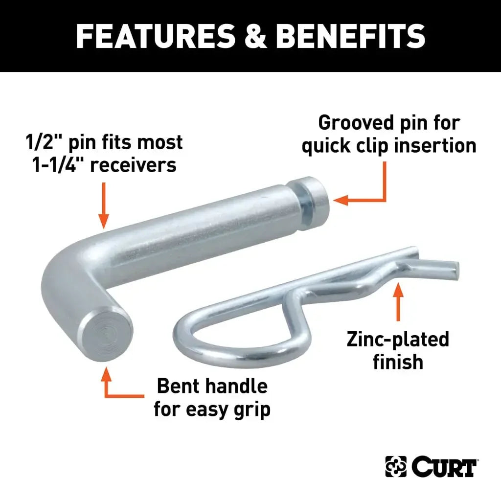 CURT 21403 1/2" Hitch Pin with Groove (1-1/4" Receiver, Zinc) - View 3