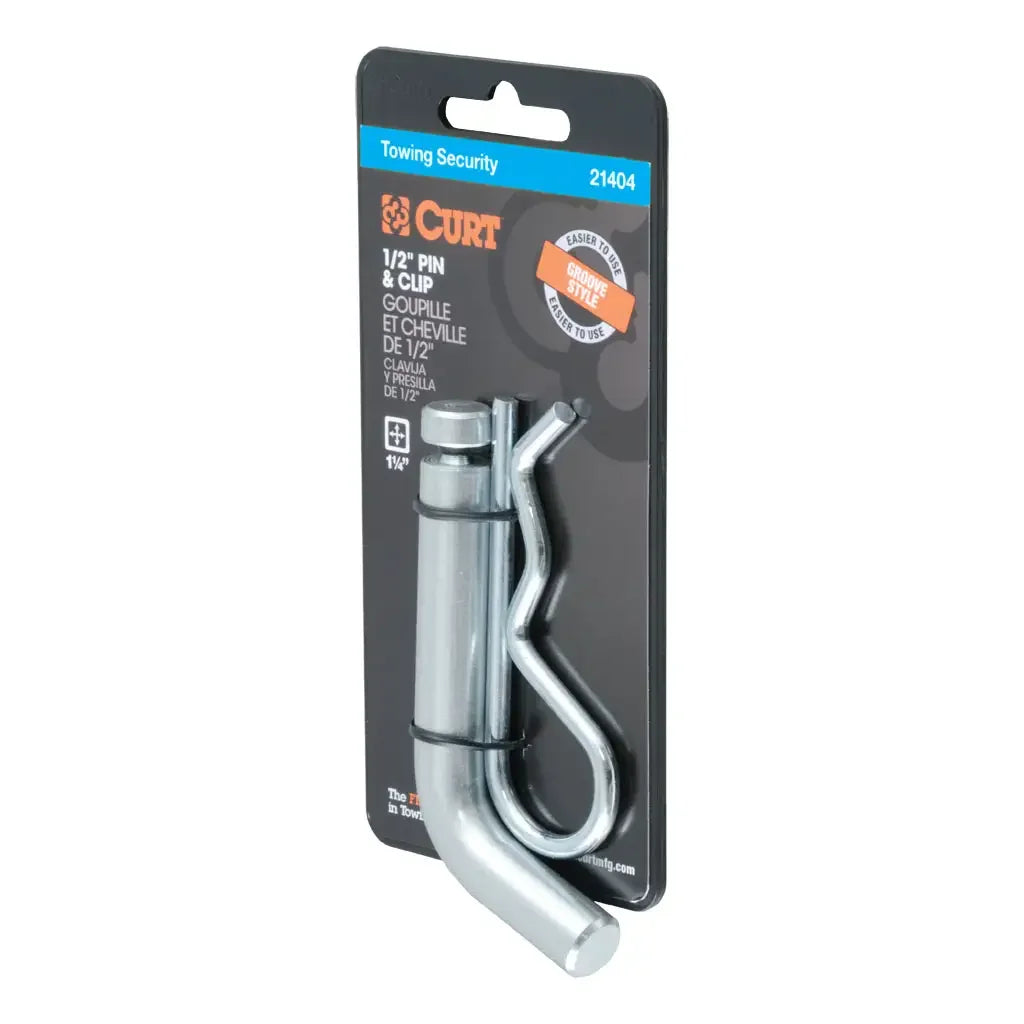CURT 21404 1/2" Hitch Pin with Groove (1-1/4" Receiver, Zinc, Packaged) - View 1