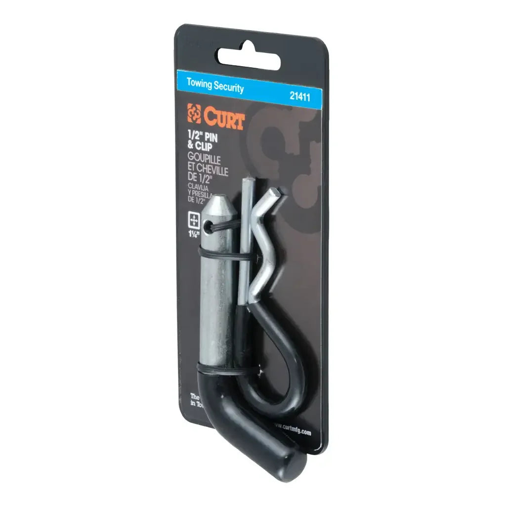 CURT 21411 1/2" Hitch Pin (1-1/4" Receiver, Zinc with Rubber Grip, Packaged) - View 1
