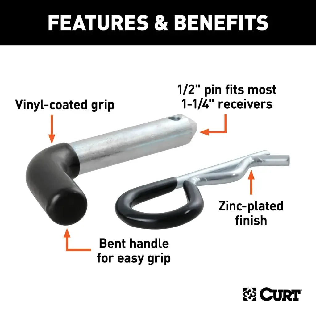 CURT 21411 1/2" Hitch Pin (1-1/4" Receiver, Zinc with Rubber Grip, Packaged) - View 4