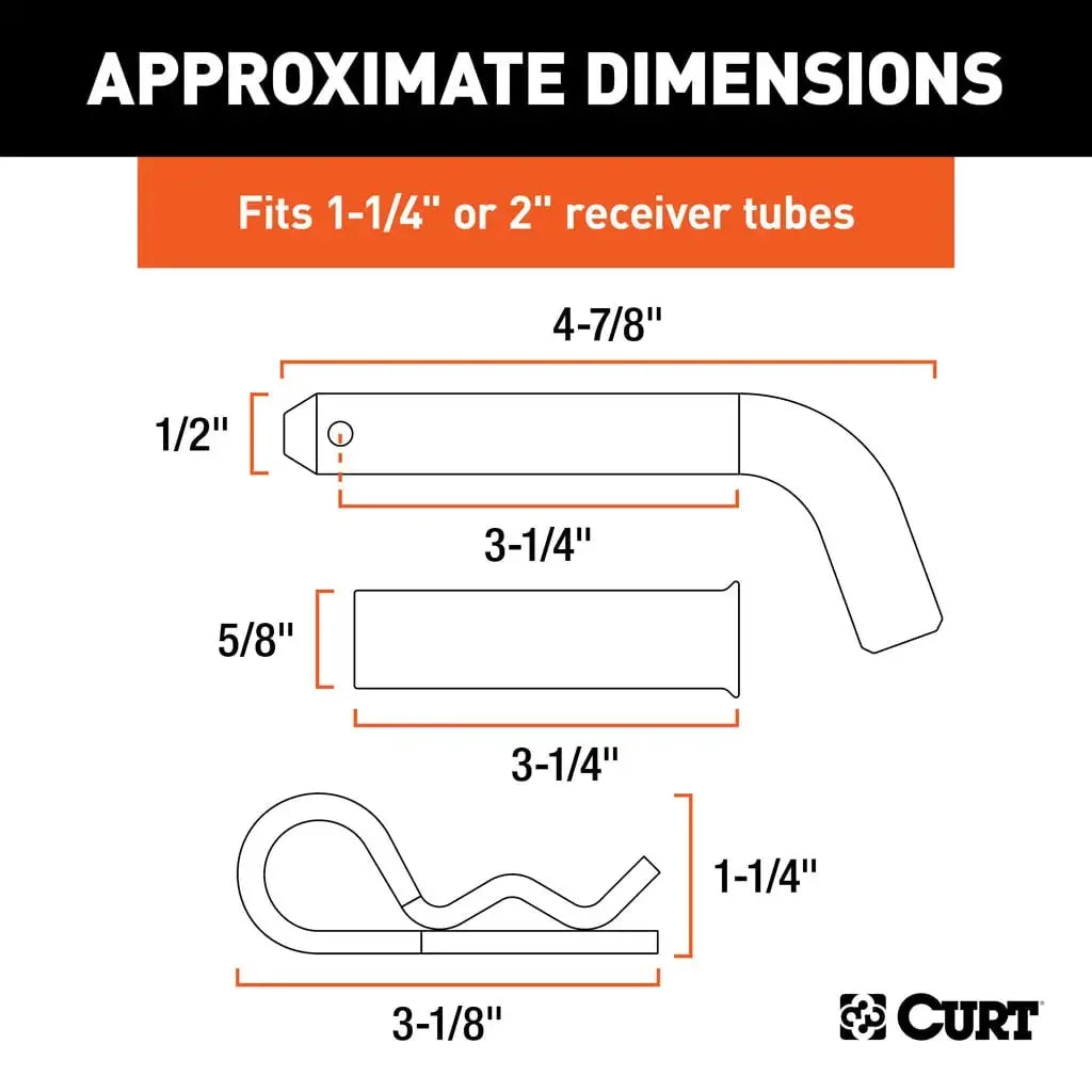 CURT 21502 1/2" Hitch Pin with 5/8" Adapter (1-1/4" or 2" Receiver, Zinc, Packaged) - View 2